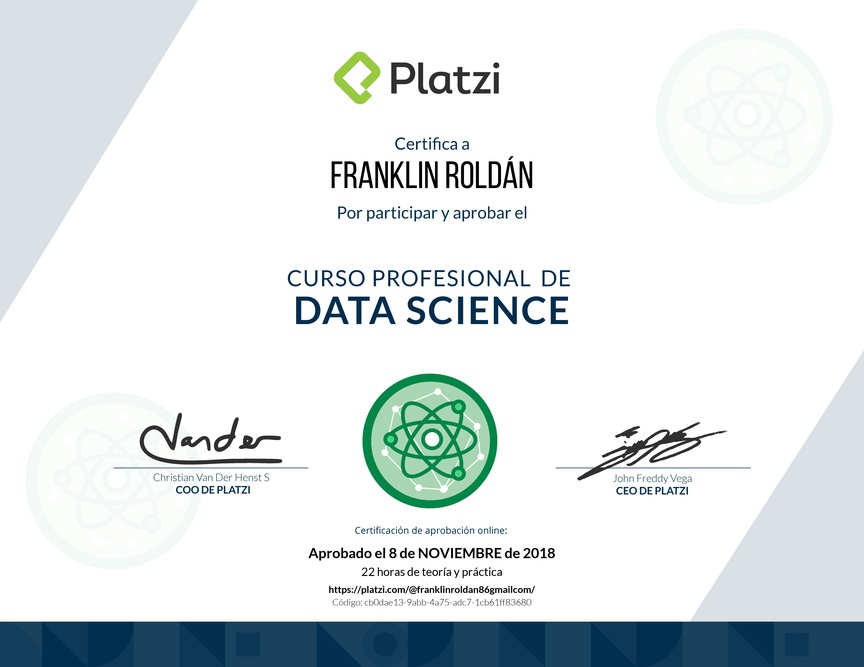 Diploma del Curso Profesional de Data Science 2016
