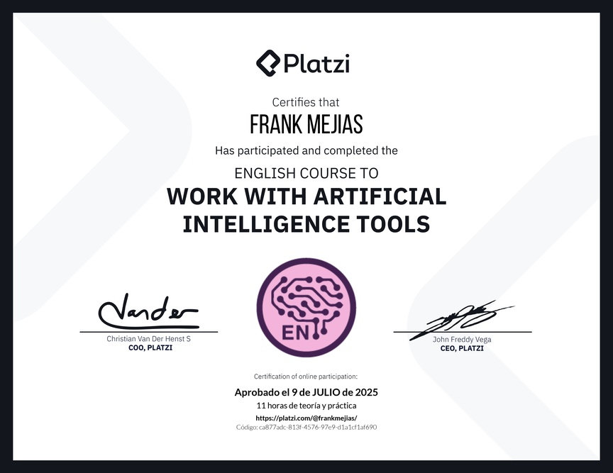 Diploma del Curso de Inglés para el Uso de Inteligencia Artificial