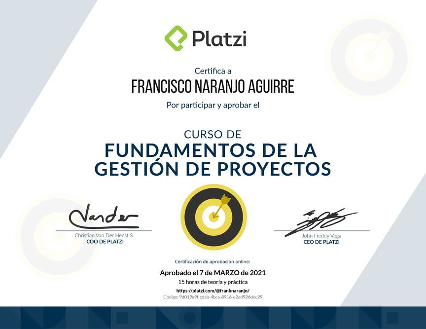 Diploma del Curso de Fundamentos de Gestión de Proyectos 2019