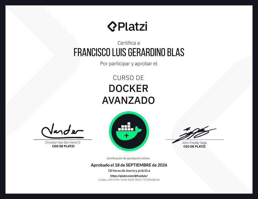 Diploma del Curso de Docker Avanzado