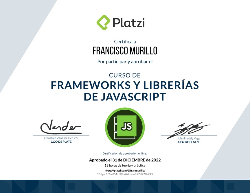 Diploma del Curso de Frameworks y Librerías de JavaScript