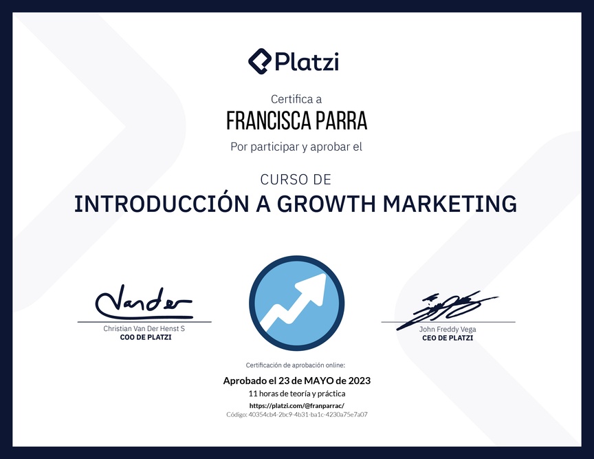 Diploma del Curso de Growth Marketing para Startups: Técnicas y Enfoques -2023