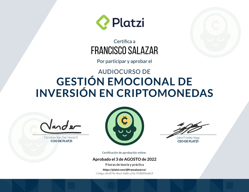 Diploma de Audiocurso de Gestión Emocional de Inversión en Criptomonedas