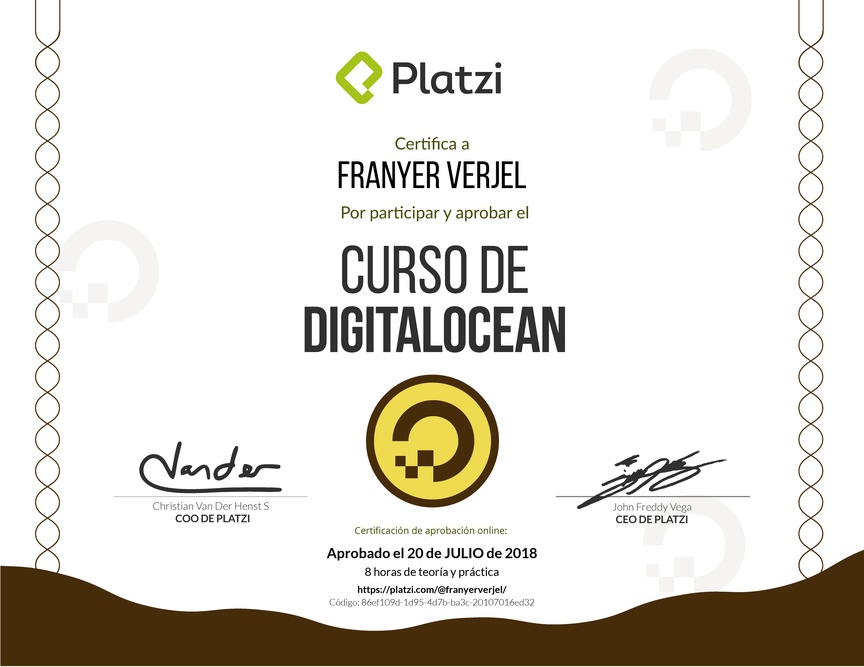 Diploma del Curso de DigitalOcean 2017