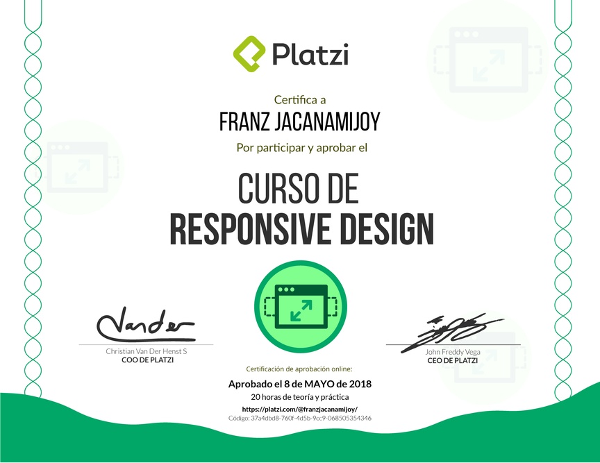 Diploma del Curso de Responsive Design 2016