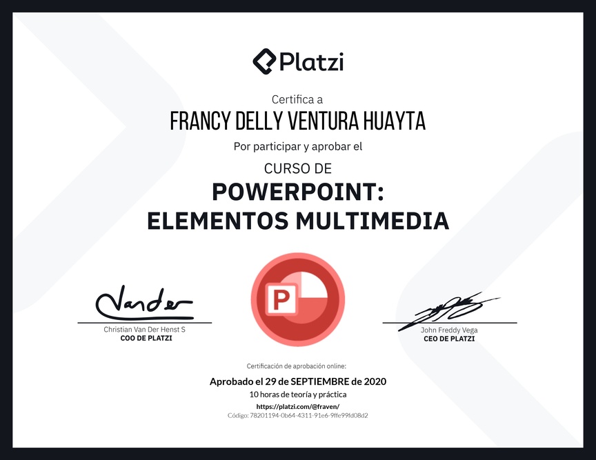 Diploma del Curso de PowerPoint: Elementos Multimedia