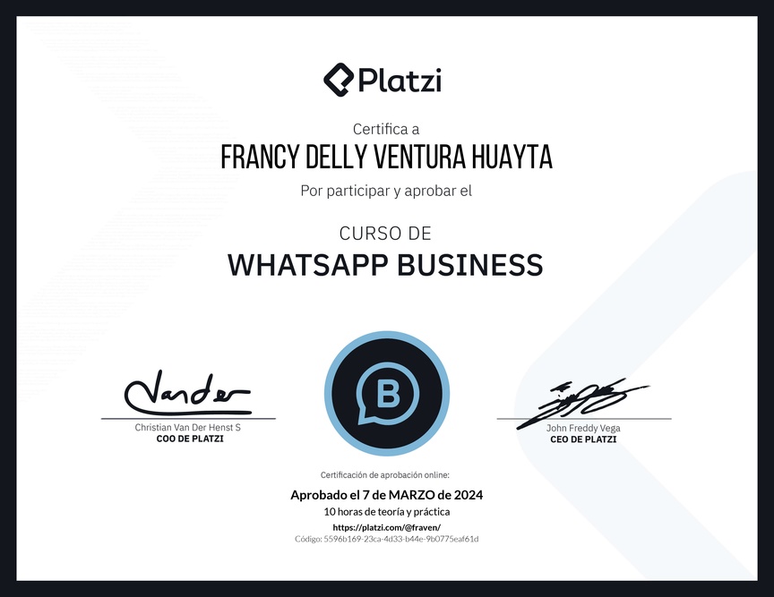 Diploma del Curso de Whatsapp Business