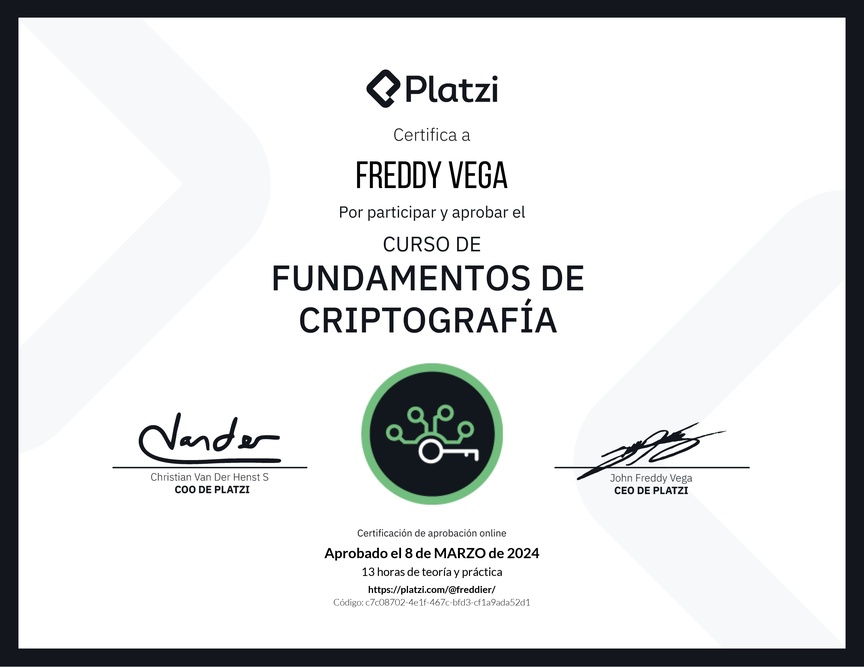 Diploma del Curso de Fundamentos de Criptografía