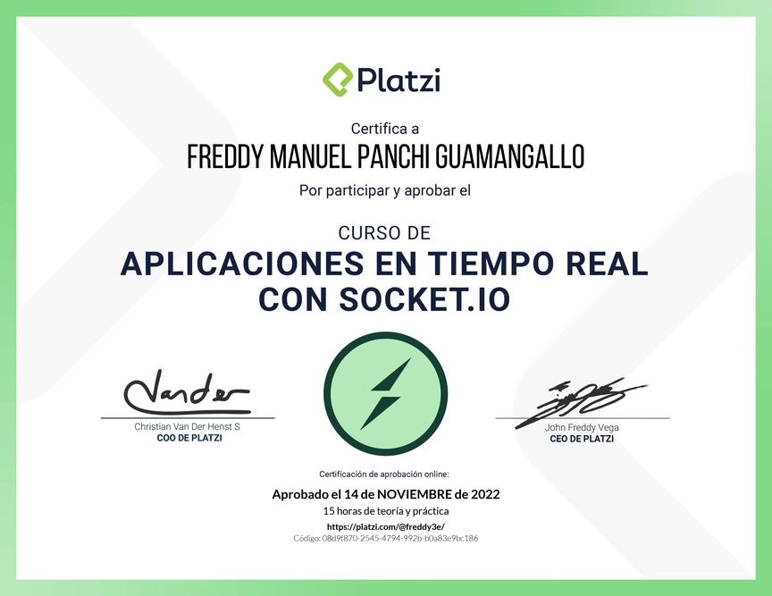 Diploma del Curso de Aplicaciones en Tiempo Real con Socket.io