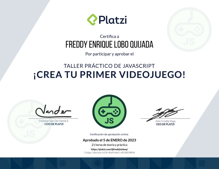 Diploma de Taller Práctico de JavaScript: ¡Crea tu Primer Videojuego!