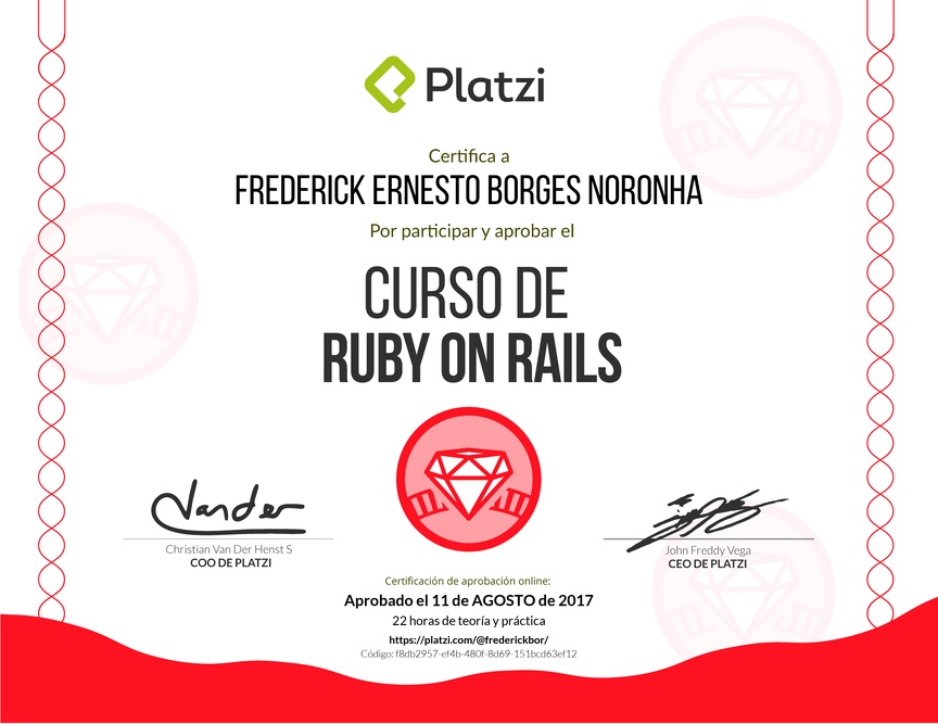 Diploma del Curso de Ruby on Rails 2017