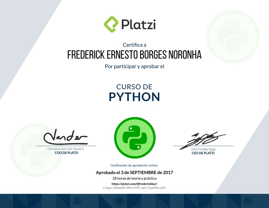 Diploma del Curso de Python 2019