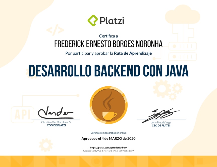 Diploma de la Ruta de Aprendizaje de Desarrollo Backend con Java