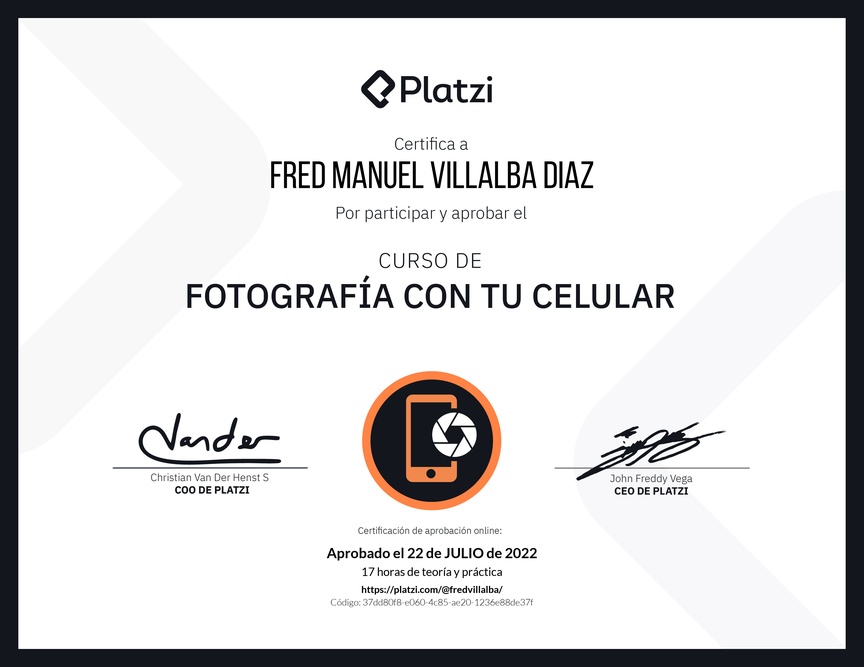 Diploma del Curso de Fotografía con tu Celular