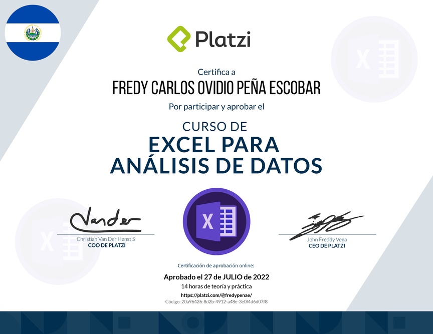 Diploma del Curso de Excel para el Análisis de Datos