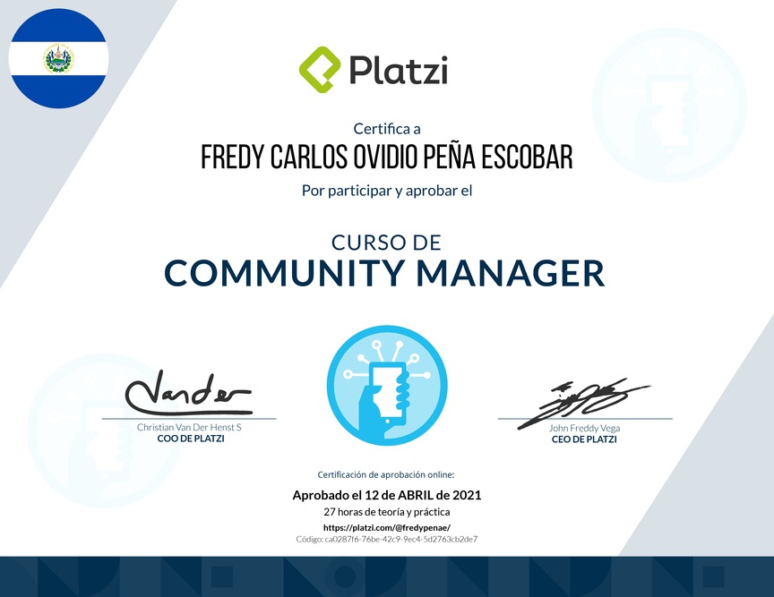 Diploma del Curso de Community Manager (2018)