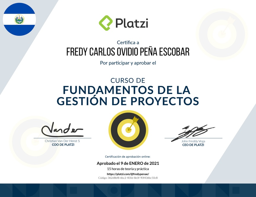 Diploma del Curso de Fundamentos de Gestión de Proyectos 2019