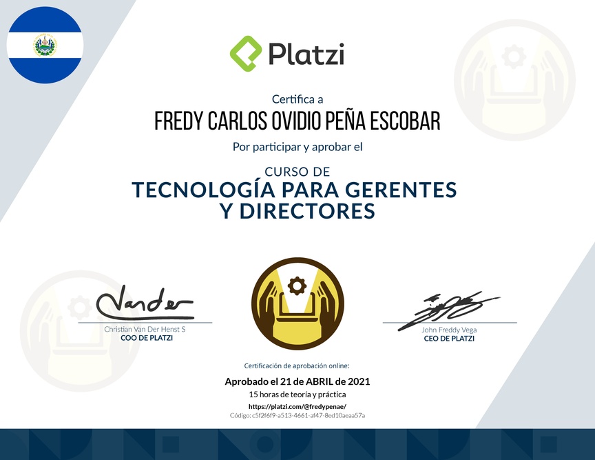 Diploma del Curso de Tecnología para Gerentes y Directores