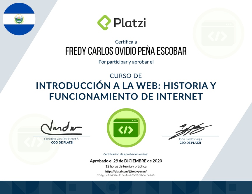 Diploma del Curso de Introducción a la Web: Historia y Funcionamiento de Internet