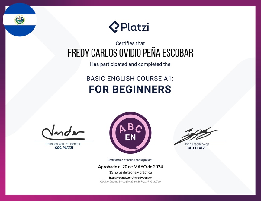 Diploma del Curso de Inglés Básico para Principiantes - (2022)
