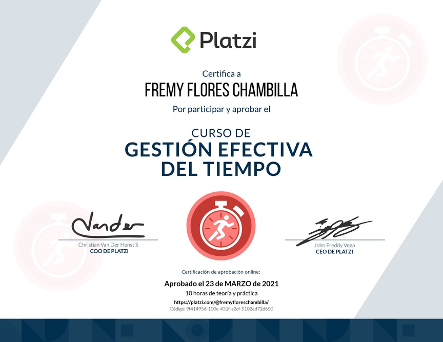Diploma del Curso de Gestión Efectiva del Tiempo