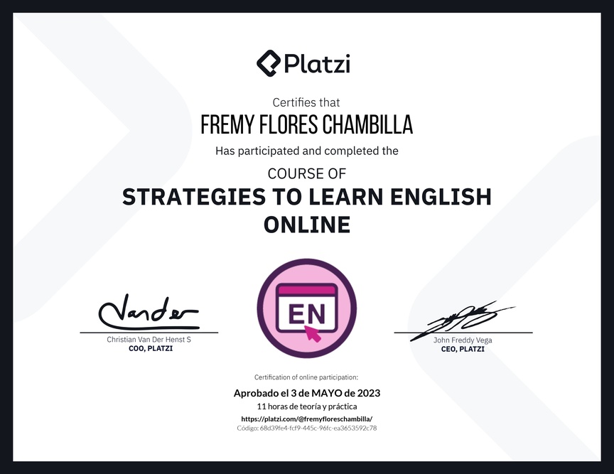 Diploma del Curso Gratis de Estrategias para Aprender Inglés en Línea