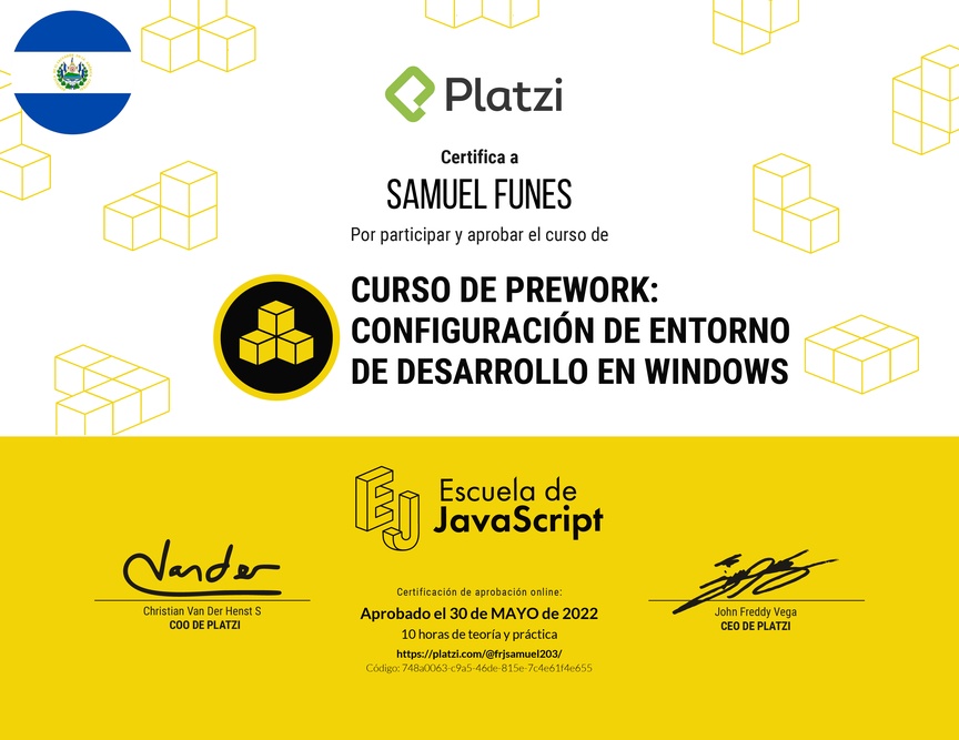 Diploma del Curso de Prework: Configuración de Entorno de Desarrollo en Windows