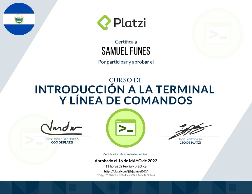 Diploma del Curso de Introducción a la Terminal y Línea de Comandos