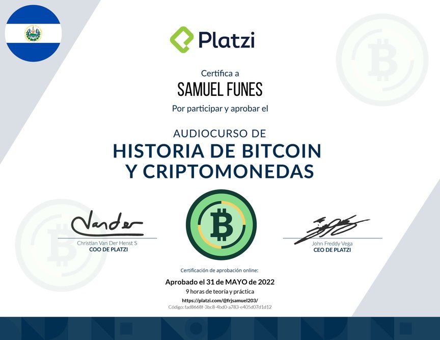 Diploma de Audiocurso de Historia de Bitcoin y Criptomonedas