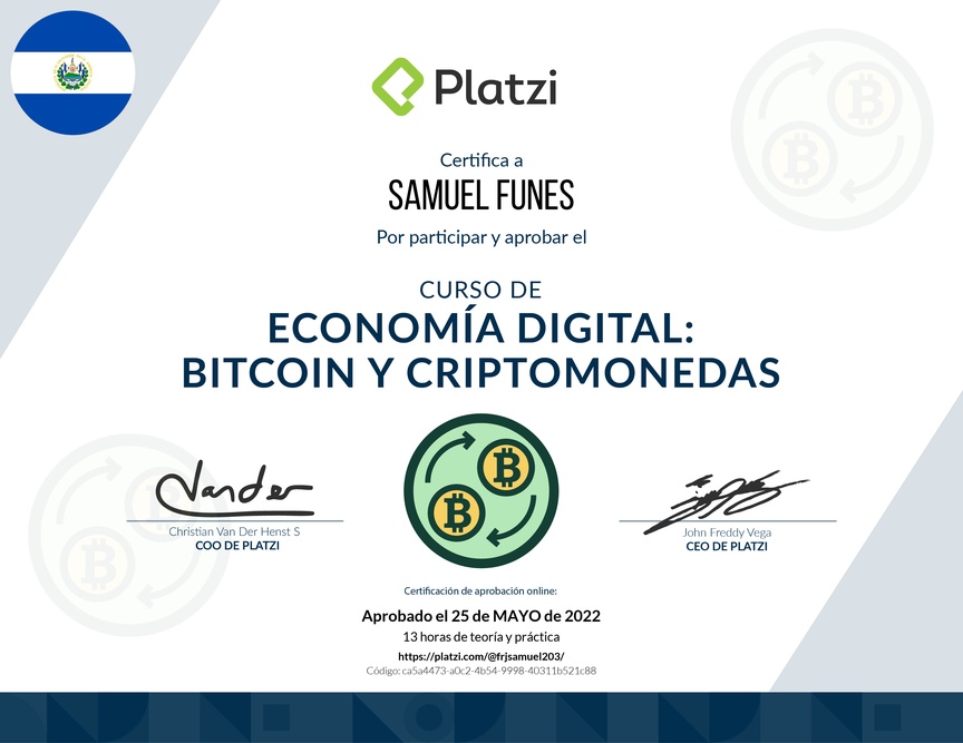 Diploma del Curso de Economía Digital: Bitcoin y Criptomonedas