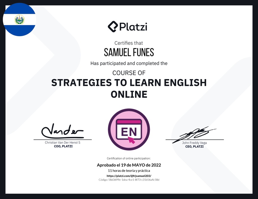 Diploma del Curso Gratis de Estrategias para Aprender Inglés en Línea