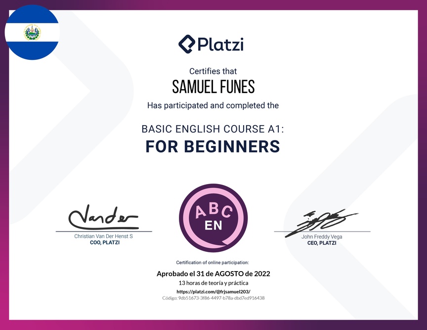 Diploma del Curso de Inglés Básico para Principiantes - (2022)