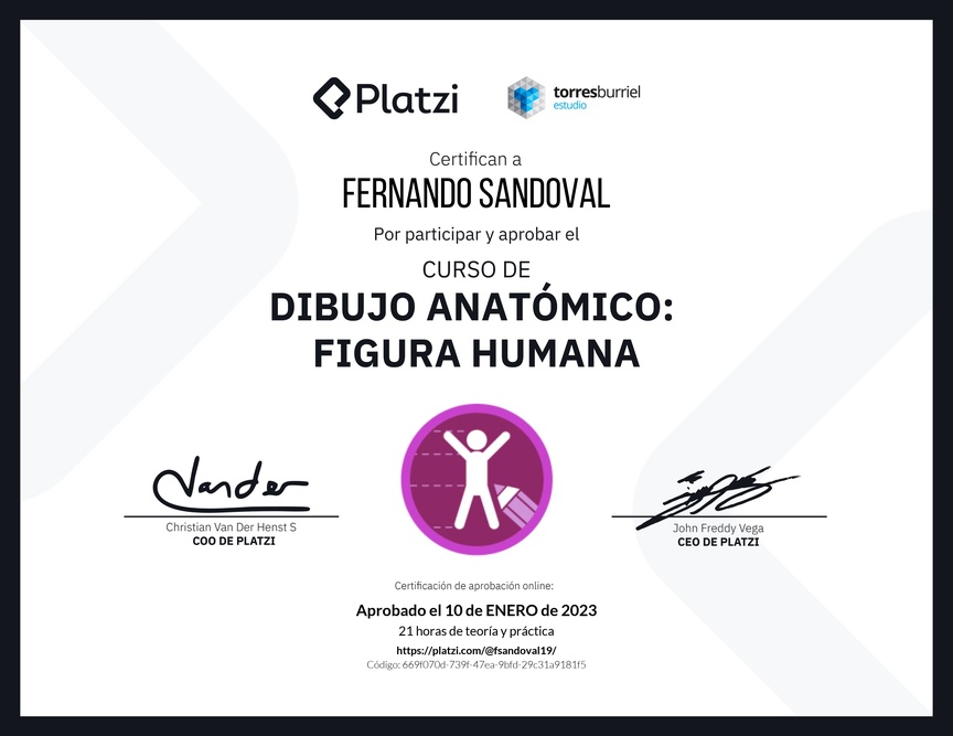 Diploma del Curso de Dibujo Anatómico: Figura Humana