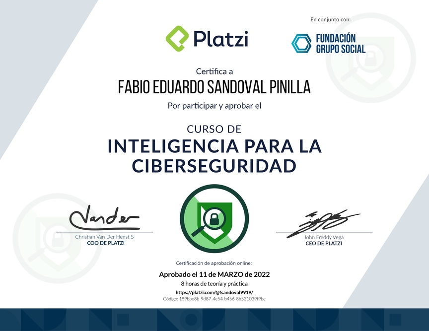 Diploma del Curso de Inteligencia para la Ciberseguridad