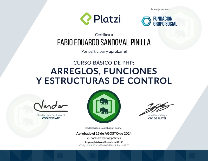 Diploma del Curso de PHP: Arreglos, Funciones y Estructuras de Control