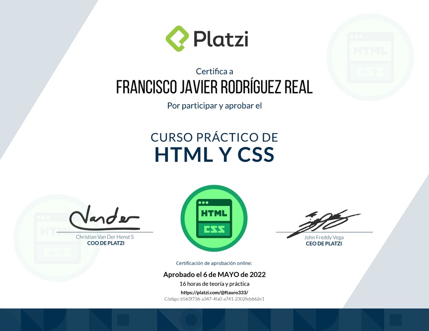 Diploma del Curso Práctico de HTML y CSS