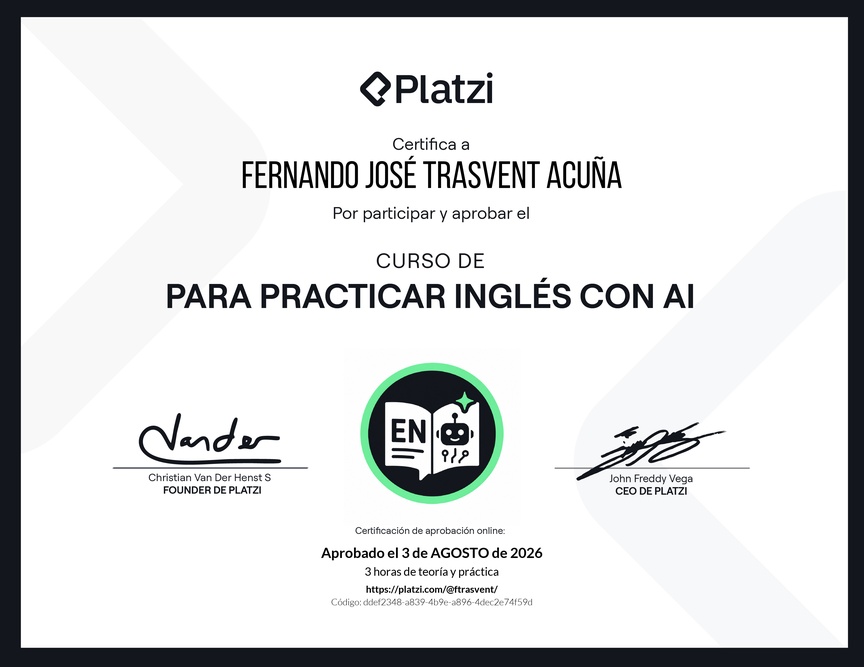 Diploma del Curso para Practicar Inglés con AI