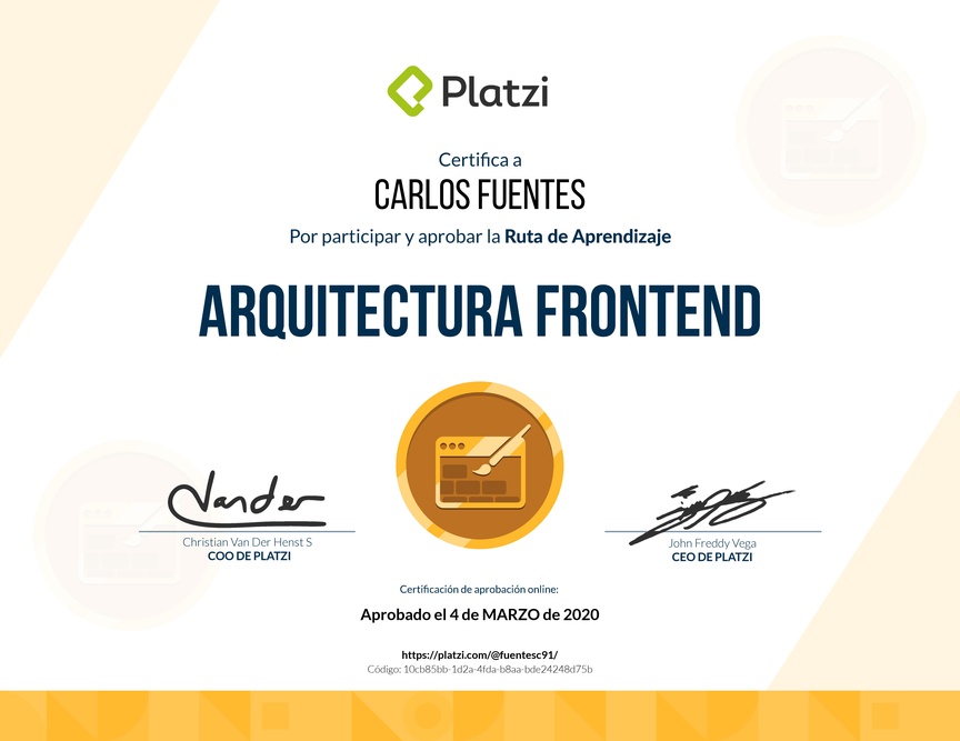 Diploma de la Ruta de Aprendizaje de Arquitectura Frontend