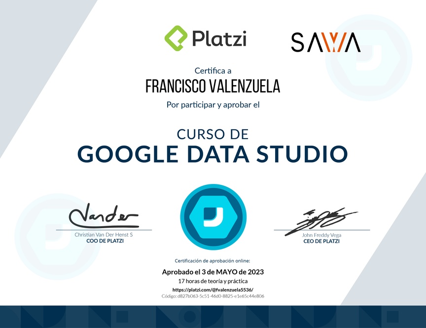 Diploma del Curso de Google Data Studio