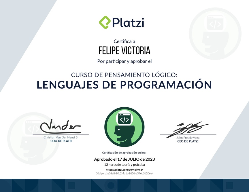 Diploma del Curso de Pensamiento Lógico: Lenguajes de Programación