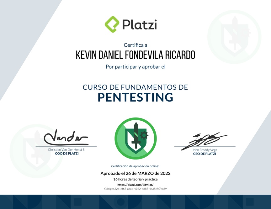Diploma del Curso de Fundamentos de Pentesting
