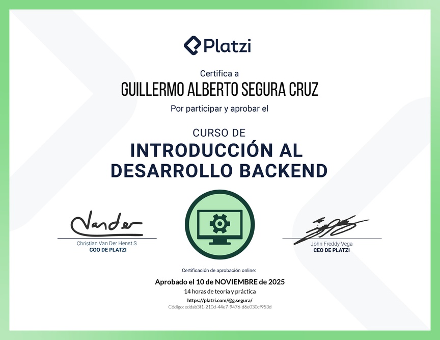 Diploma del Curso de Introducción al Desarrollo Backend