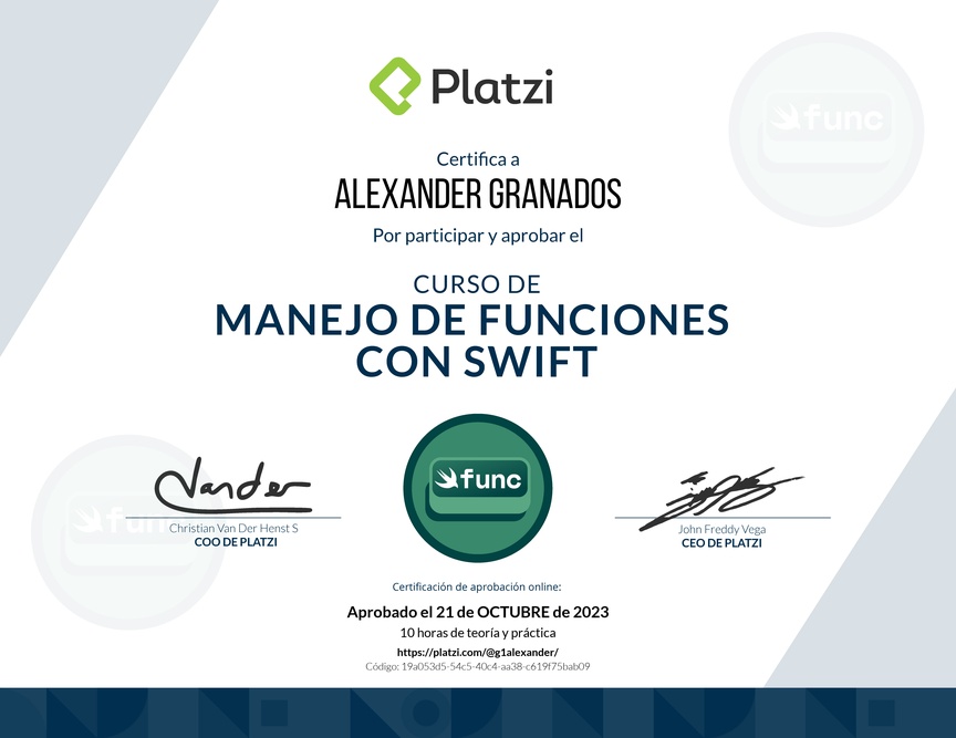 Diploma del Curso de Programación con Swift: Funciones (2019)