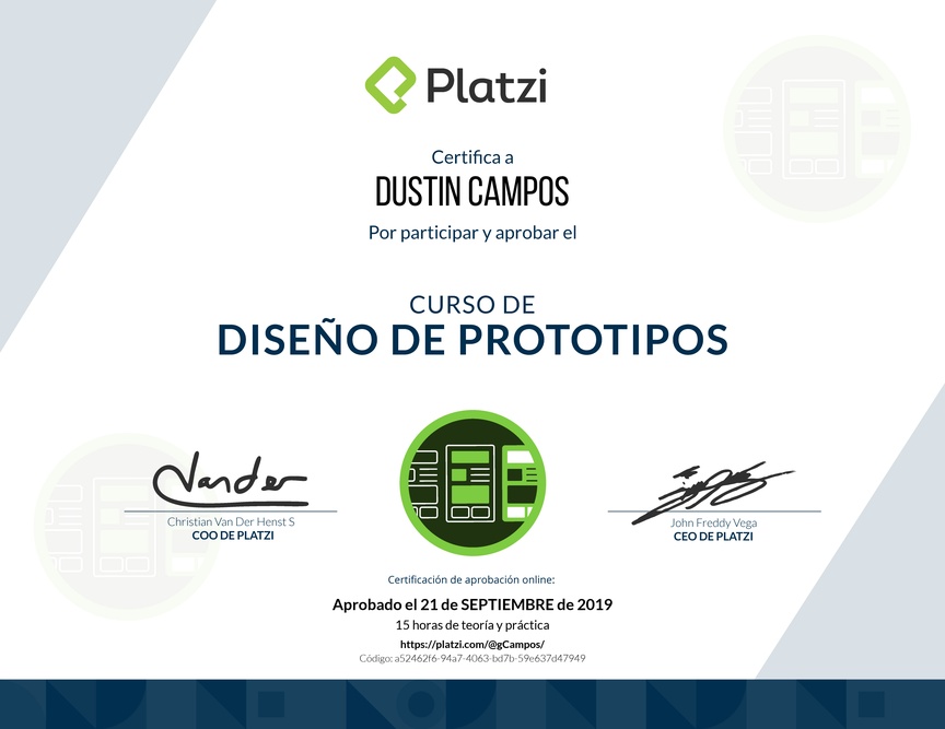 Diploma del Curso de Diseño de Prototipos 2018