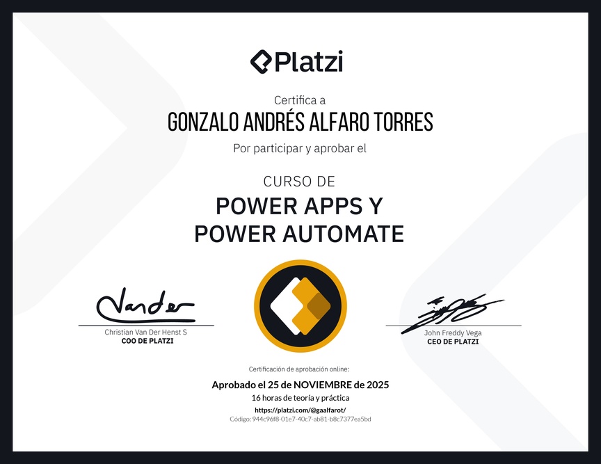 Diploma del Curso de Power Apps y Power Automate