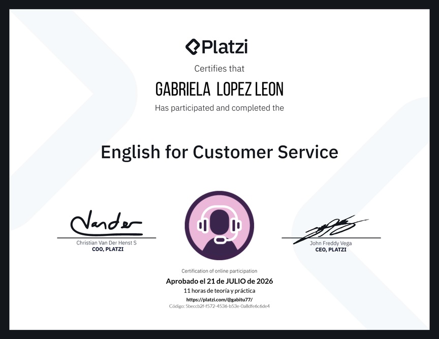 Diploma del Curso de Inglés para Servicio al Cliente