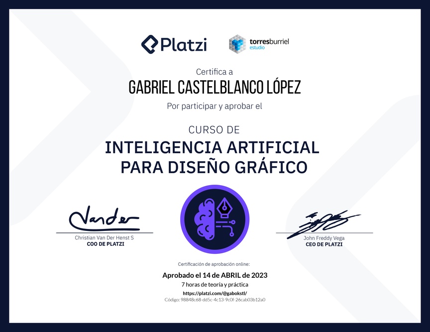Diploma del Curso de Inteligencia Artificial para Diseño Gráfico