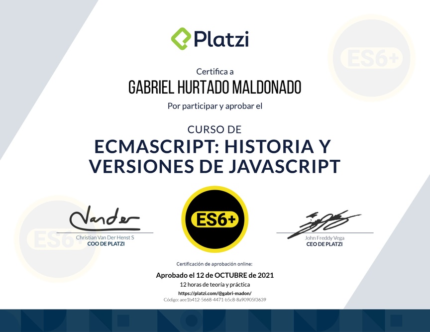 Diploma del Curso de ECMAScript 6+