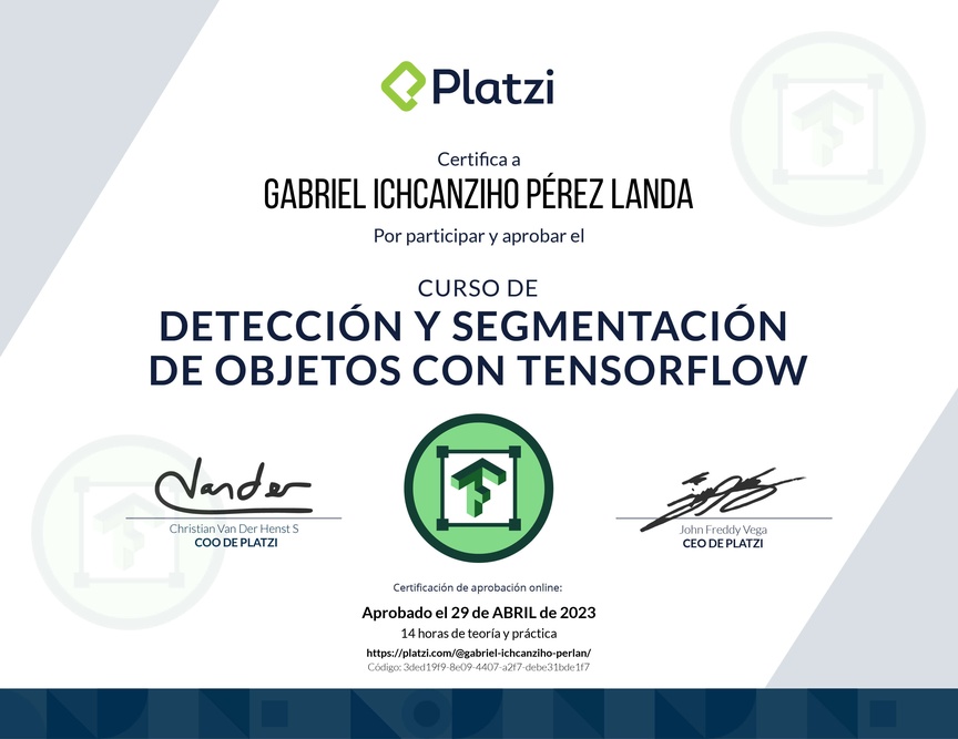 Diploma del Curso de Detección y Segmentación de Objetos con TensorFlow