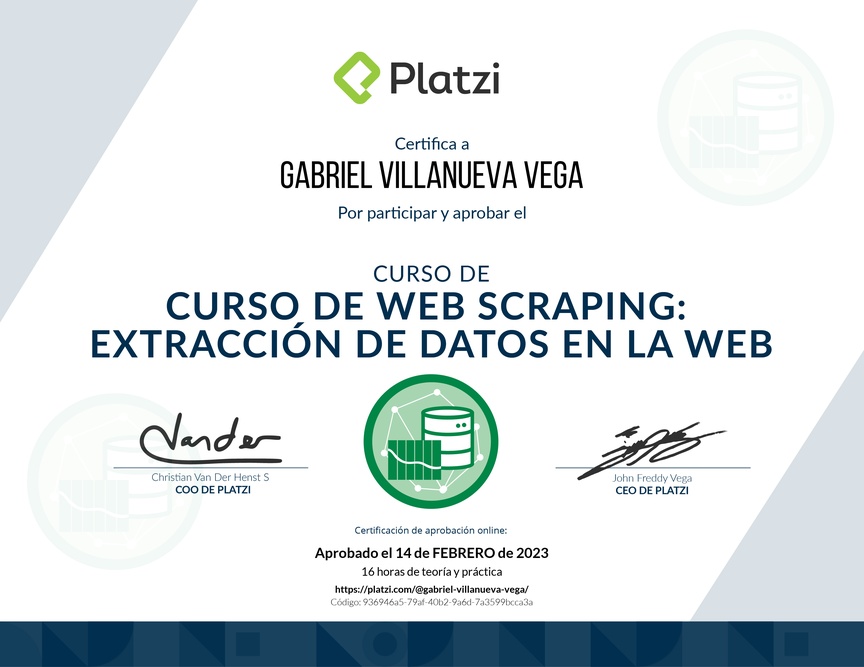 Diploma del Curso de Web Scraping: Extracción de Datos en la Web
